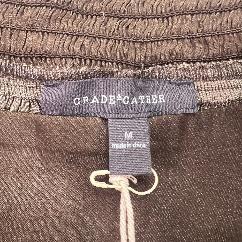 Grade + Gather Satin Wide Leg Pants Womens M Brown Pull On High Rise NWT Pockets - Picture 7 of 14
